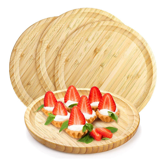 Plato Bambu Redondo Platos Madera Bandeja Bambu Picoteo 30cm