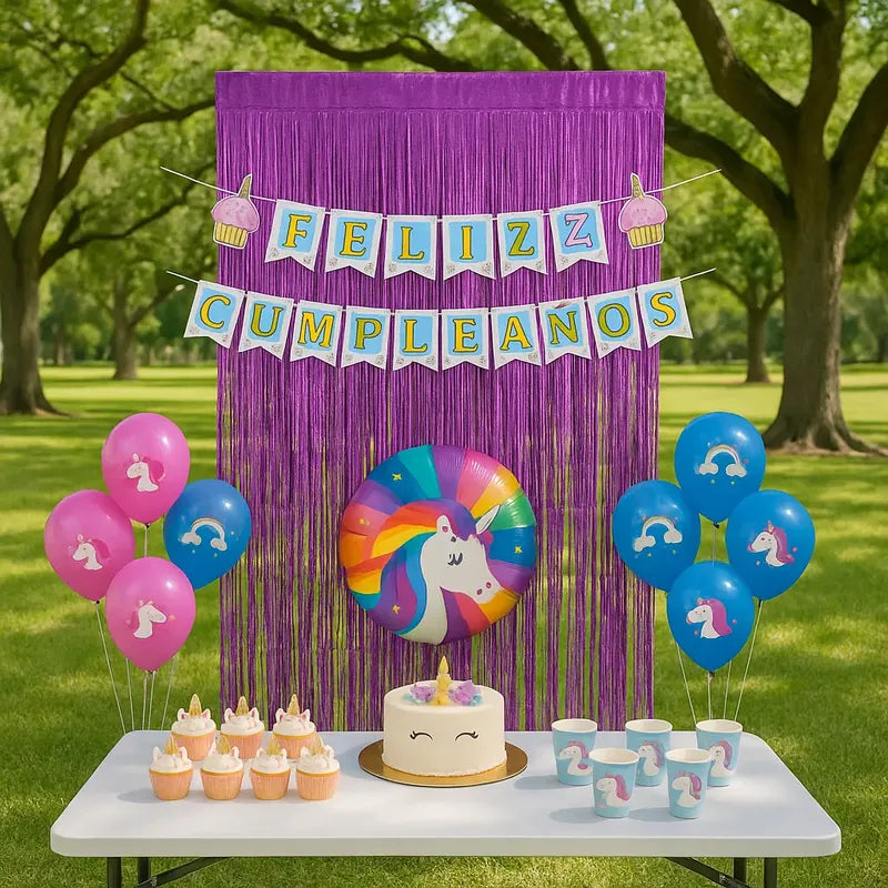 Set 17 Globos Decoracion Unicornio Metalico Fiesta Cumpleaño Verde