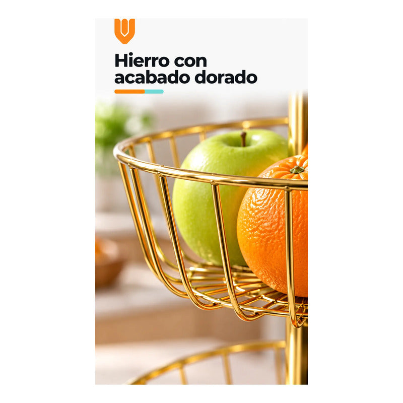 Frutero Mesa Hierro Dorado 2 Niveles 43cm Canasto Cestas Dorado Frutero Doble Dorado Dos Niveles Cestas Circulares Abiertas Soporte Central Argolla Superior Alto 43cm Diseño 43x28
