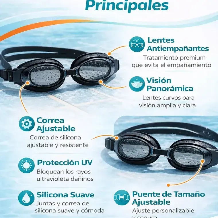 Lentes Natación Vitrineon Cl Niños Antiparras Uv Estuche