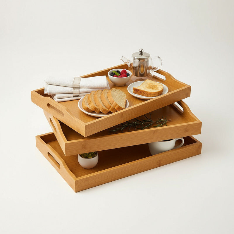 3 Bandejas Para Desayuno Bandeja De Bambu Para Servir Bambu