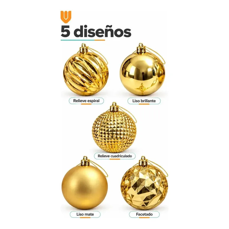 40 Esferas Navidad Adorno Bolas Decorativas Dorado 6cm Esferas Navideñas Clásicas Decorativas Acabados Brillantes Mate... 6 Cm Diámetro
