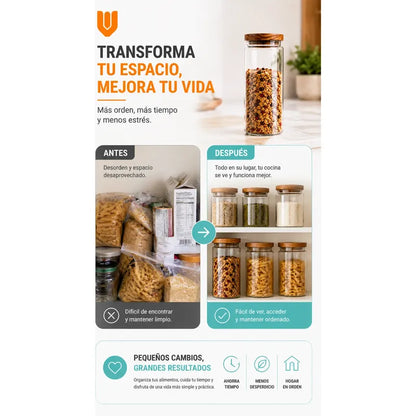 Frasco Vidrio Transparente Hermético Tapa Bambú Cocina Transparente Natural Bambú Cristal Claro Minimalista Cocina Gourmet... Transparente Natural Bambú Cristal Claro Minimalista Cocina Gourmet...
