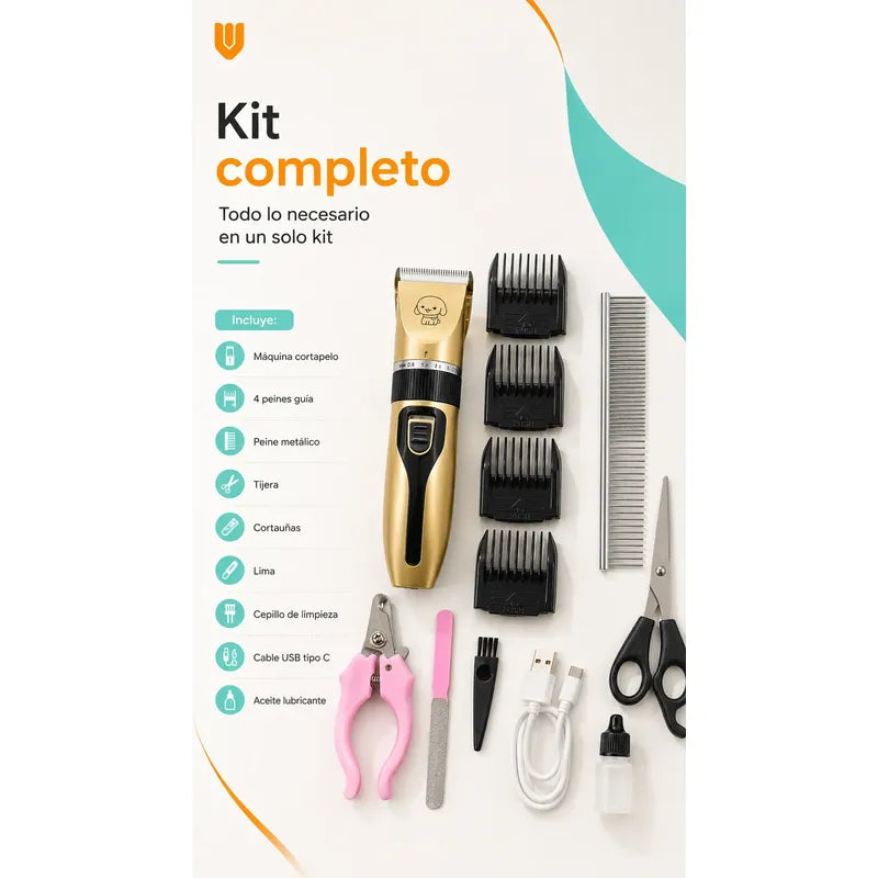 Maquina Cortar Pelo Perros Gatos Mascotas Peluqueria Kit Dorado Pequeño