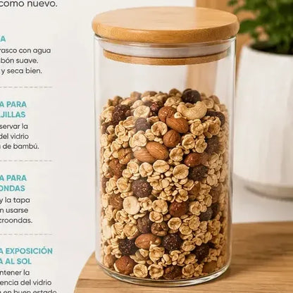 Frasco Vidrio Cocina Hermetico Cilindrico Tapa Bambu 250 Ml 8 Unidades