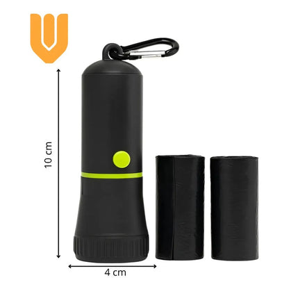 2 Dispensador Bolsas Mascotas Popo Caca Rollo Bolsas Luz Led Negro Dispensador Bolsas Mascota Linterna Led Porta Rollo Excremento Perro Gato Plastico 10 X 4 Cm Incluye Bolsas Premium