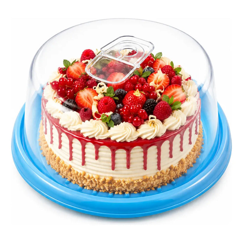 Base Tortas Bandejas Porta Cupcakes Soporte Dulces Azul Transparente Tapa Cristalina Asa Transparente Acabado Brillante Diseño Neutro Elegante Cocina Hogares Pequeño