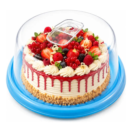 Base Tortas Bandejas Porta Cupcakes Soporte Dulces Azul Transparente Tapa Cristalina Asa Transparente Acabado Brillante Diseño Neutro Elegante Cocina Hogares Pequeño