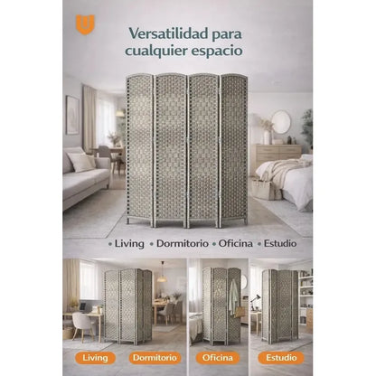 Biombo Separador Oficina Ambientes Divisor 4 Puertas 180 Cm Geométrico Ceniza Moderno
