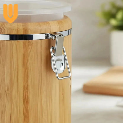 Envase Ecologico Bambú Sustentable Conservador Gourmet Cafe Bambu Natural Organico Ecologico Madera Claro Calido Rustico Cocina Despensa Minimalista Sostenible Premium