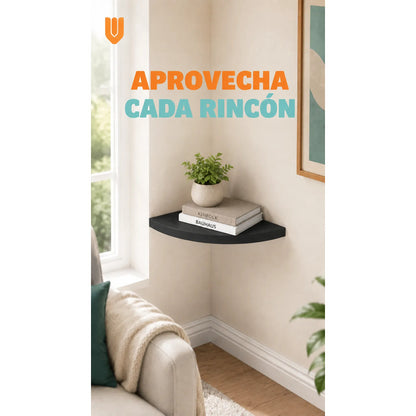 Repisas Flotante Negro Acabado Madera Pared 30cm Esquinera Repisa Esquinera Flotante Acabado Madera Cuarto Círculo Borde Curvo Fijación Oculta Mural Decorativa 30cm
