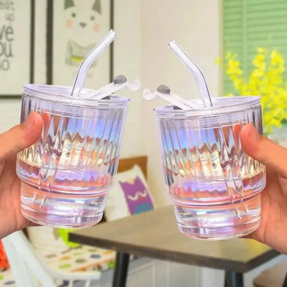 X2 Vaso De Vidrio Con Bombilla Hermetico Vaso Tornasol Taza Tornasol