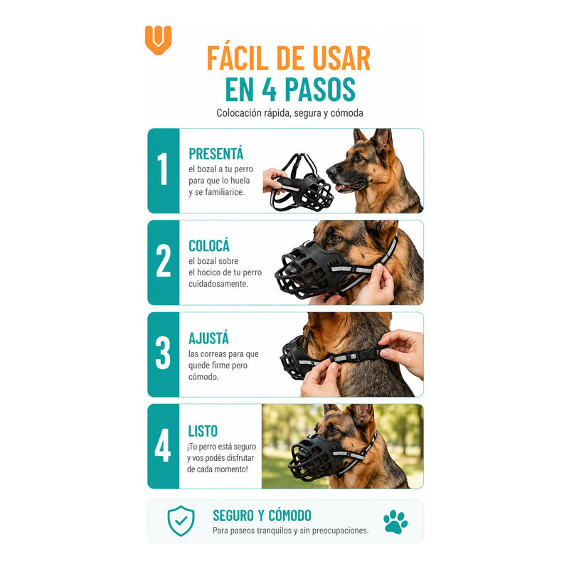 Bozal Perro Grande Caucho Ajustable Canasta Seguridad Firme Negro Mediano