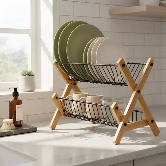 Secaplatos Escurridor Metal Negro Organizador Cocina Vajilla Bambu Natural Metal Negro Cocina Nordica Minimalista Elegante Moderna Premium Decoracion Hogar Funcional