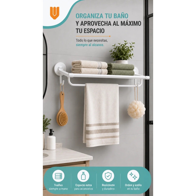 Toallero Soporte Organizador Baño Aluminio Estante Toallas Blanco
