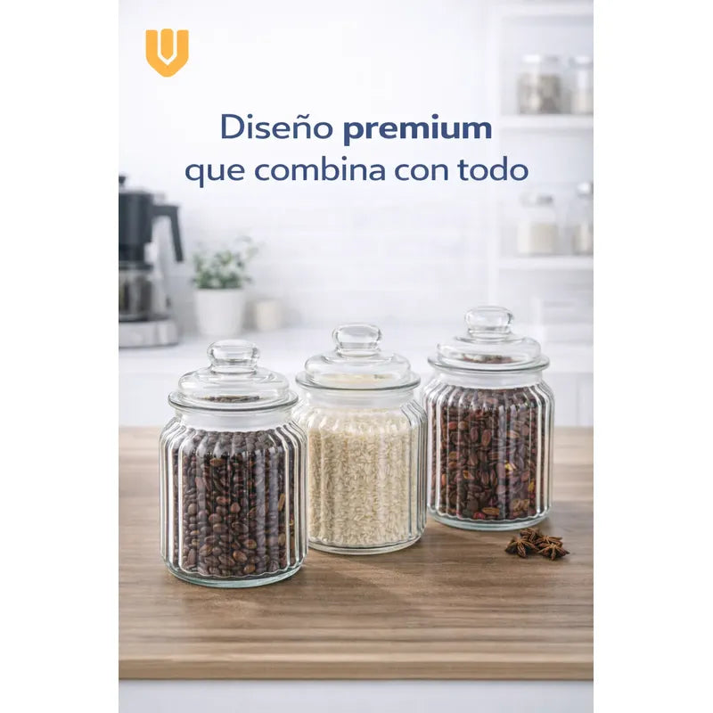 X6 Azucarero Frascos Especieros Hermetico Bombonera Azucarer Transparente Cristal Claro Acabado Limpio Elegante Moderno Permite Visualizar Contenido Condimentos Sal Azucar Cafe