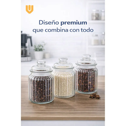 X6 Azucarero Frascos Especieros Hermetico Bombonera Azucarer Transparente Cristal Claro Acabado Limpio Elegante Moderno Permite Visualizar Contenido Condimentos Sal Azucar Cafe