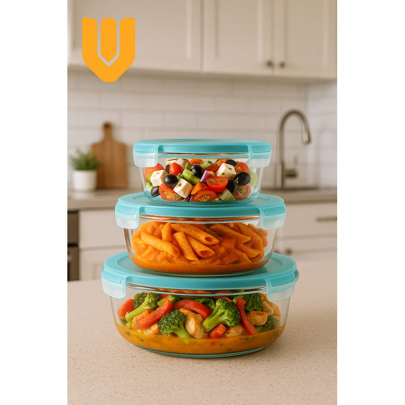 Set 3 Tuppers Vidrio Hermético Microondas Freezer Cocina