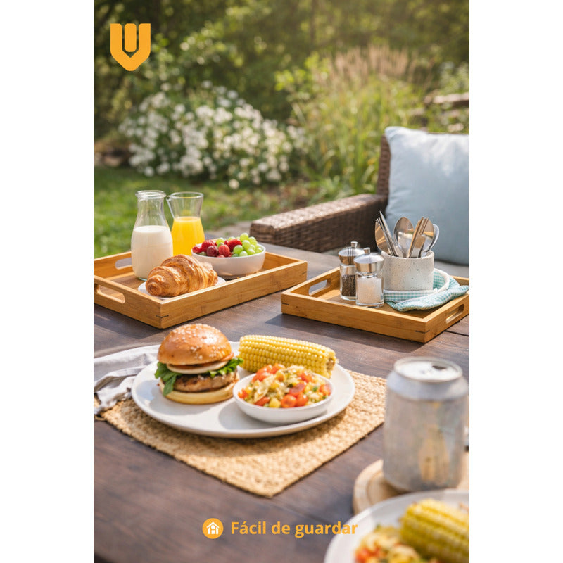 Set 3 Bandejas Bambú Natural Desayuno Servir Multiuso Hogar
