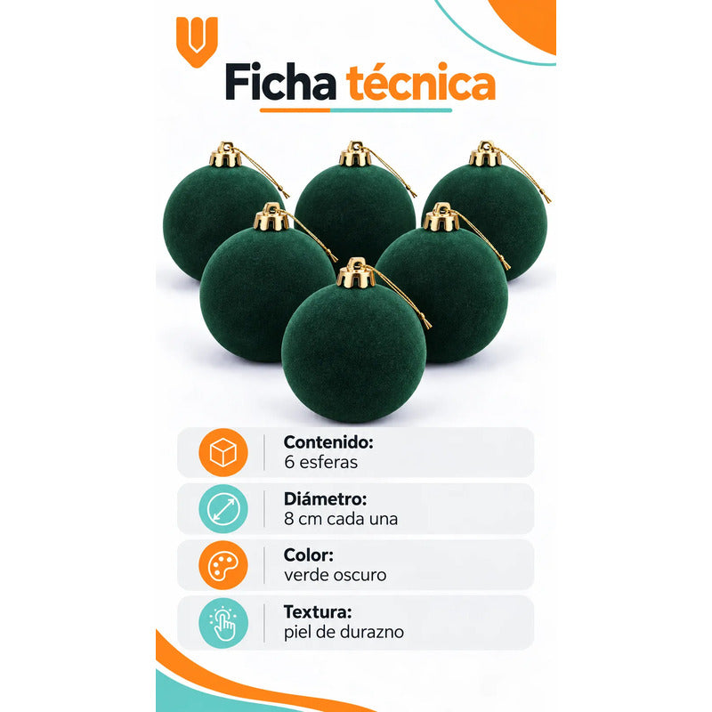 6 Esferas Navidad Adorno Piel Durazno Bolas Decorar 8cm Esferas Navidad Adorno Piel Durazno Bolas Decorar 8cm Verde Esferas... 8cm