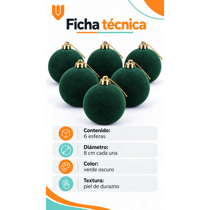 6 Esferas Navidad Adorno Piel Durazno Bolas Decorar 8cm Esferas Navidad Adorno Piel Durazno Bolas Decorar 8cm Verde Esferas... 8cm