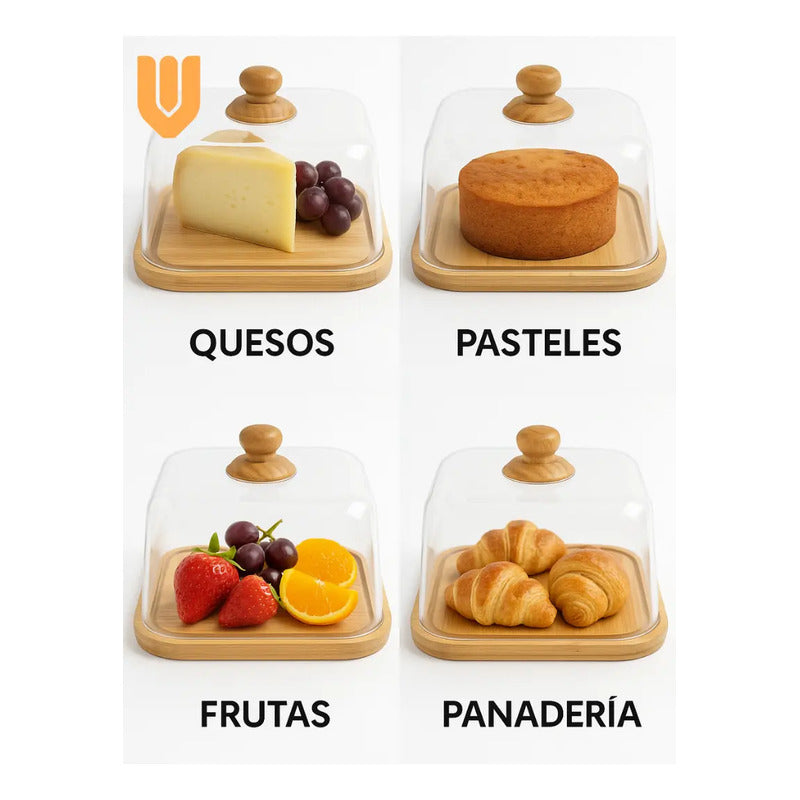 Base Cuadrada Bambu Tortas Cupcakes 30x30cm Exhibicion Pro Bambú