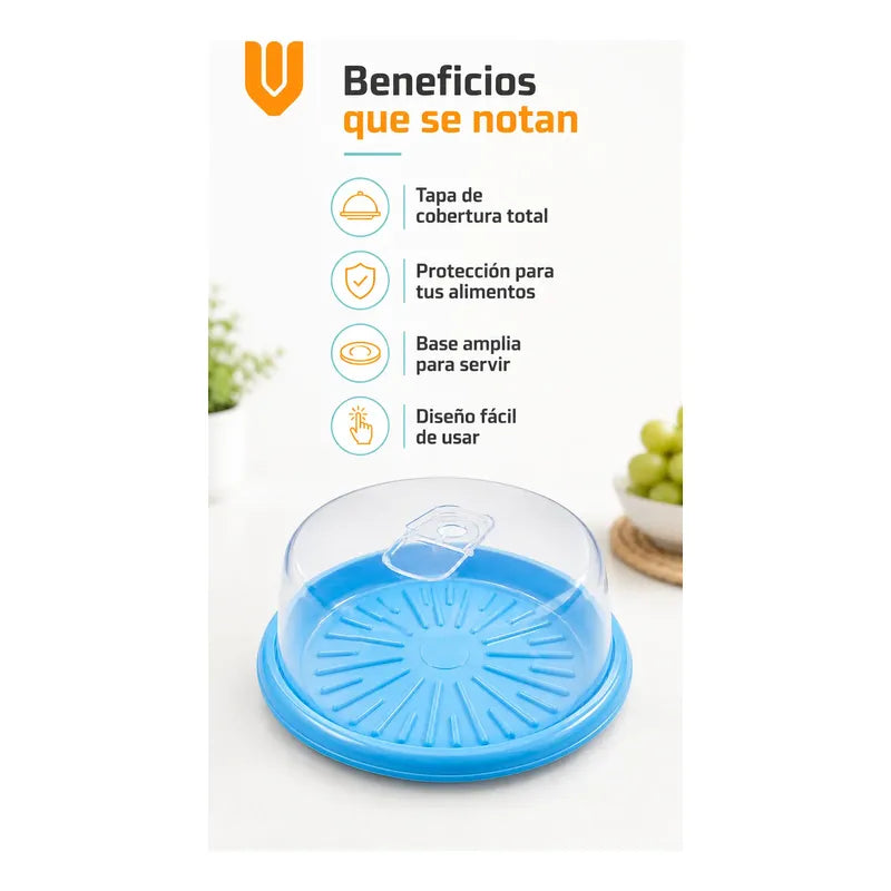 Base Tortas Bandejas Porta Cupcakes Soporte Dulces Azul Transparente Tapa Cristalina Asa Transparente Acabado Brillante Diseño Neutro Elegante Cocina Hogares Pequeño