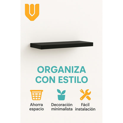 Repisa Flotante Dormitorio Baño Estantes Pared Mdf 60x15cm Negro