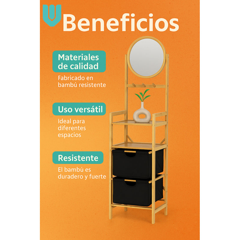 Organizador Ropa Accesorios Bambu Doble Canasto Multifuncion Multicolor