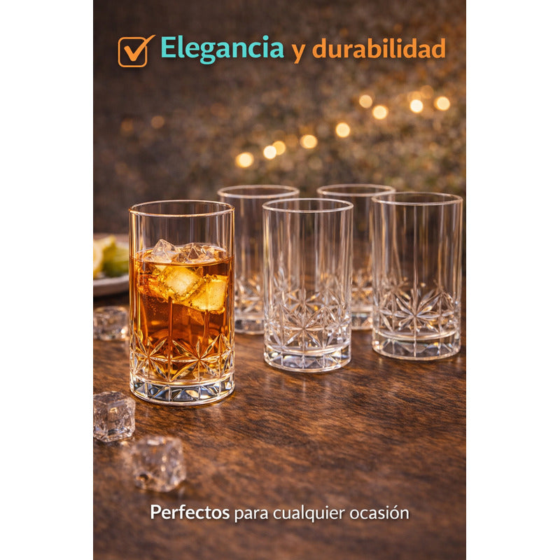 Set 6 Vaso Diamante Cristal 370ml Bebidas Bar Coctel Premium Vaso Diamante Vidrio Transparente 370ml Bebidas Cocteles Cerveza Jugos Bar Mesa Hogar Estilo Elegante Cristal Tallado