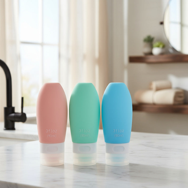 Pack 4 Botellas De Viaje De Silicona Dispensador Viaje 90ml
