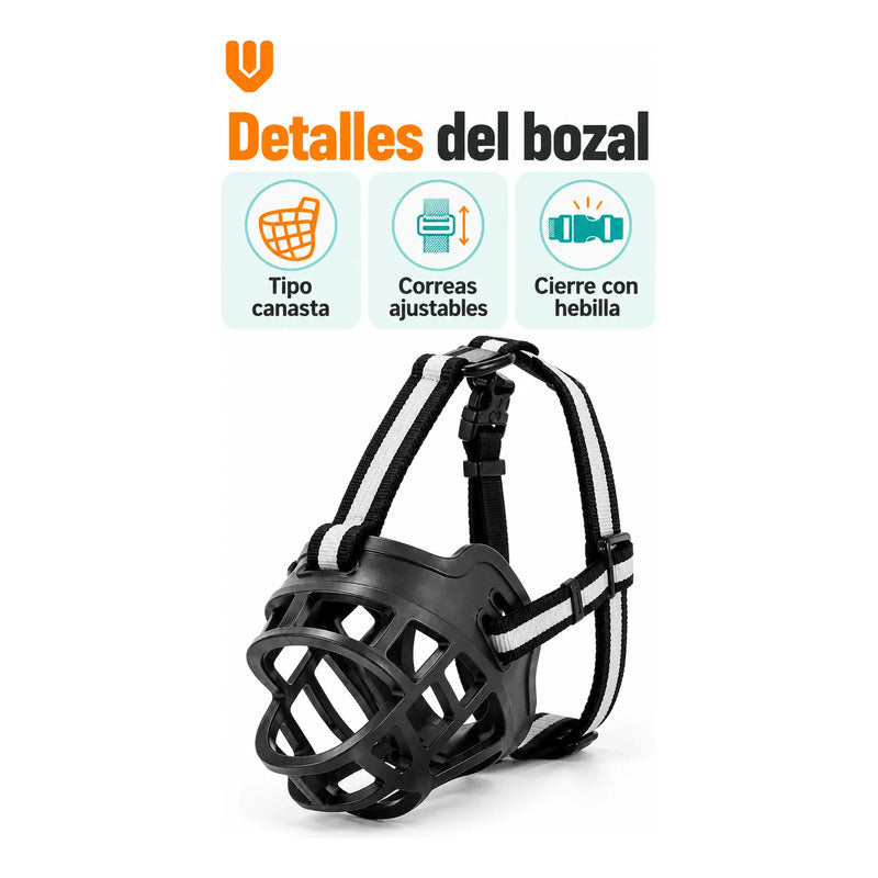 Vitrineon Bozal L Nylon Goma Firme Ajuste Seguro Canino Negro Mediano
