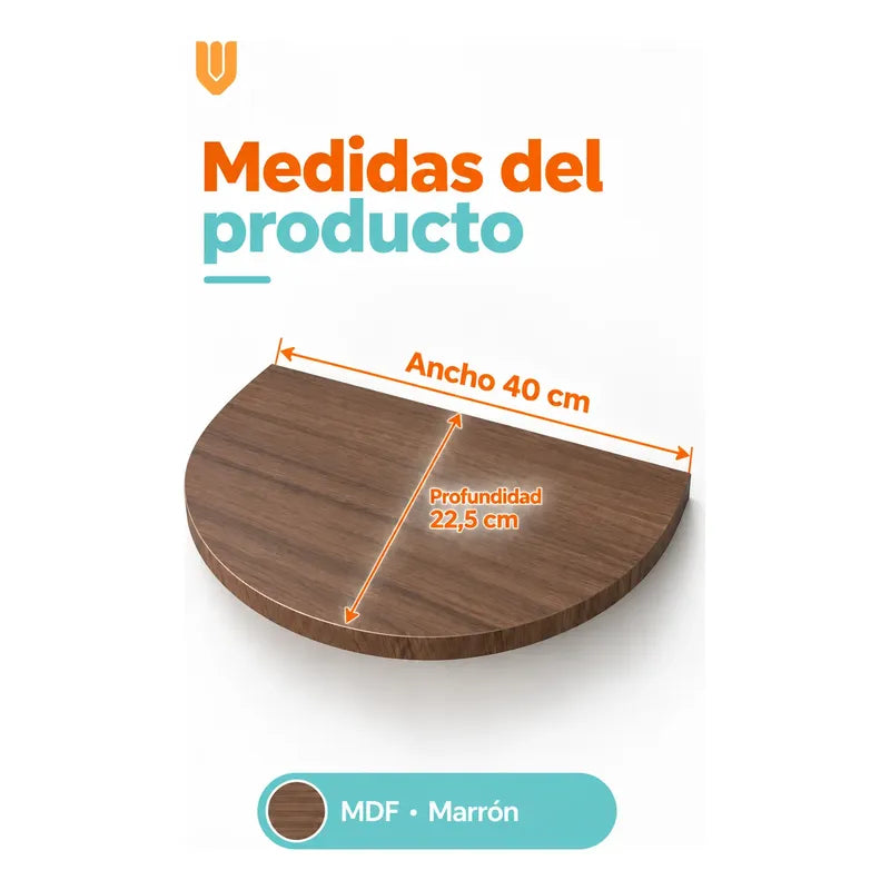 Repisa Flotante Semicircular Mdf Marron 40cm Vitrineon Cl Marron Repisa Mural Flotante Estante Decorativo Organización Recibidor Living Oficina Madera Mdf Muro Concreto Vestidor 40cm