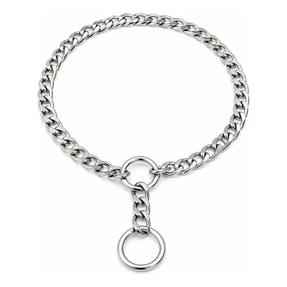 Collar Metalico Fuerte Argolla Seguridad Paseo Firme Mascota Plateado 50cm L