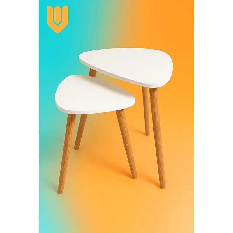 Set 2 Mesas Centro Nórdicas Blancas Mdf Madera Minimalistas Blanco