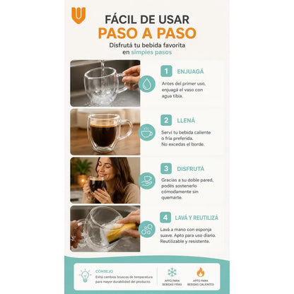 Taza Doble Pared Café Té Disfruta Bebidas Calientes Espresso Redondeado Doble Pared Cuerpo Curvo Asa Ergonómica Boca Circular Base Estable Estilo Moderno Individual Hogar Uso Transparente Cristal...