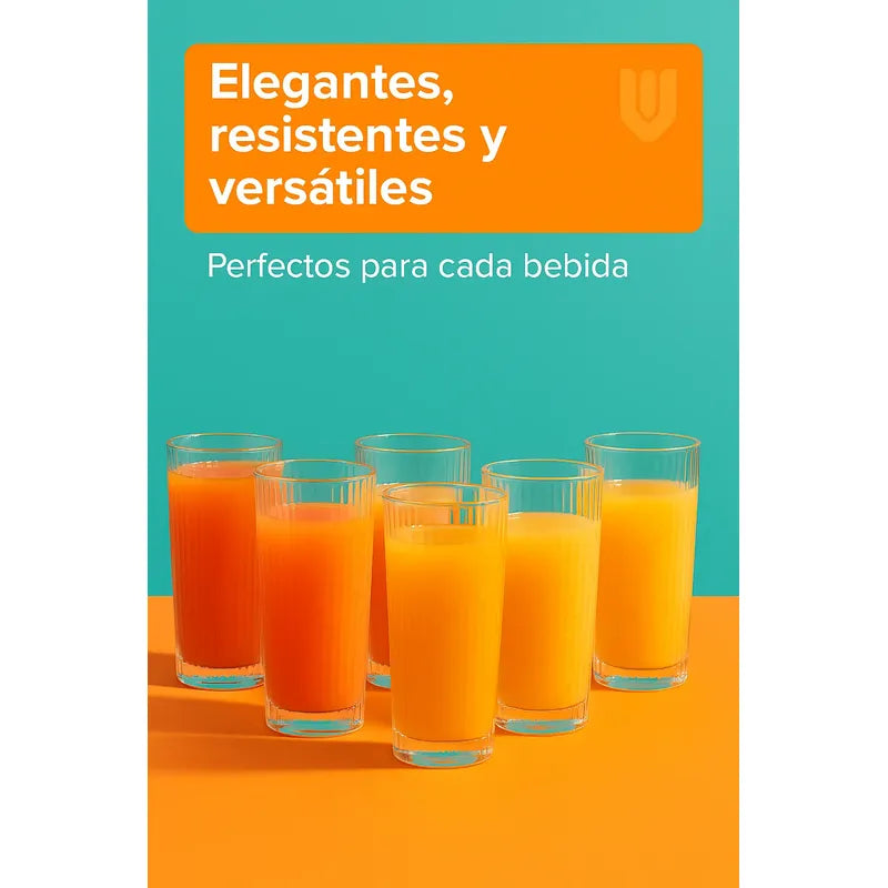 Set 6 Vasos Vidrio Calidad Tallado Diseño Moderno 250ml Agua Transparente