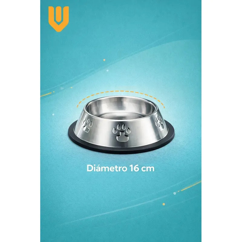 Plato Mascotas Acero Inoxidable 16cm Comida Perro Gato Hogar Metal Cromado Plateado Estilo Profesional Cocina Hogar Mascotas Brillo Elegante