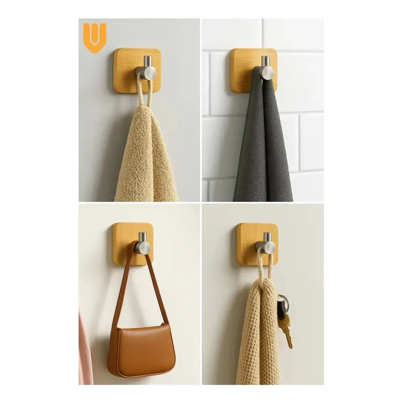 Colgador Pared Bambu Acero Inoxidable Adhesivo Elegante Fuer Bambú