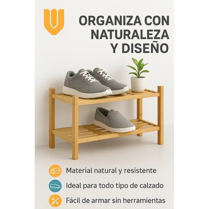 Organizador Zapatos Bambú 2 Niveles Vitrineon 66×22 Cm Multicolor