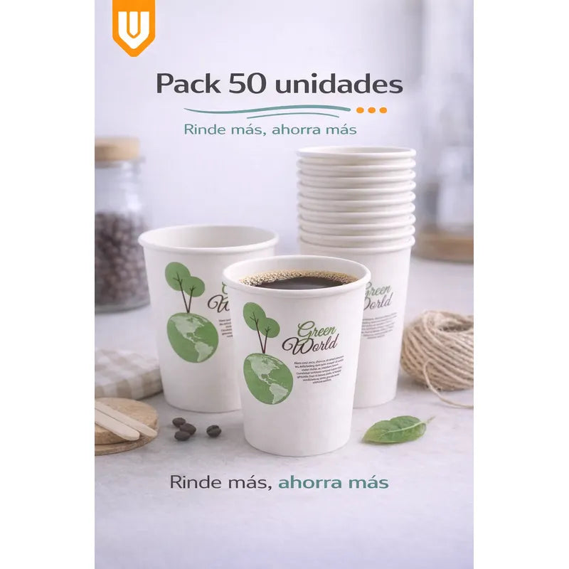 Vasos Desechable Compostables Biodegradable Café Jugo Agua X50 Unidades Blanco Verde Natural Eco Biodegradable Sustentable Diseño Limpio Consumo Responsable Cafeteria Bebidas