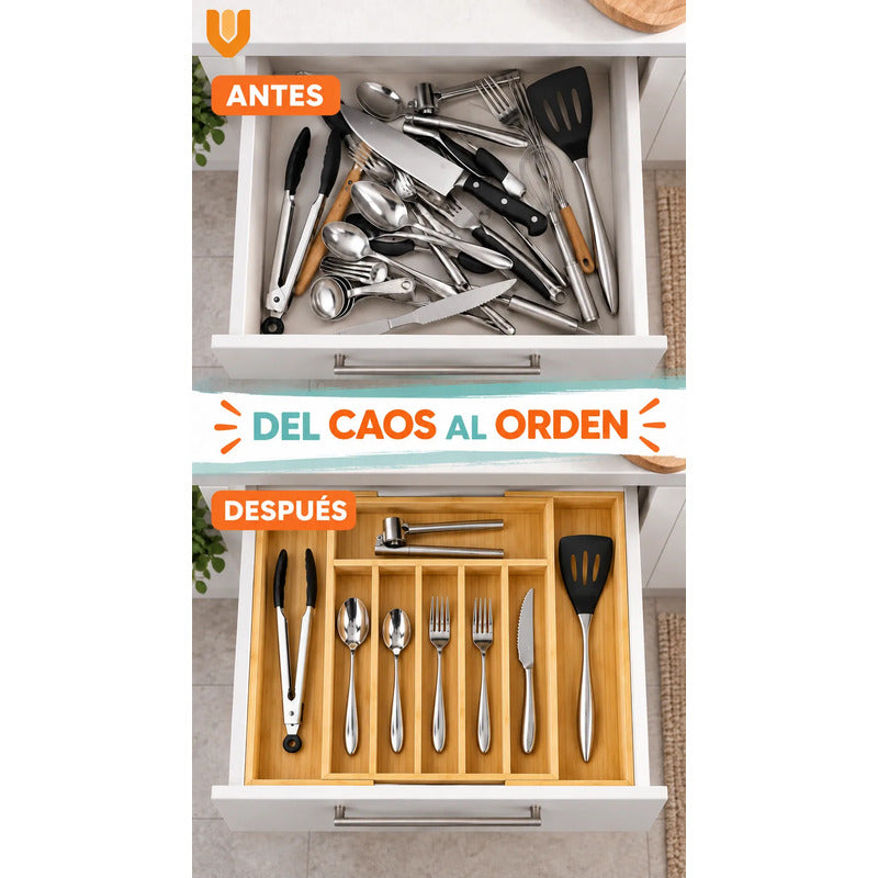 Organizador Cubiertos Cajón Bambú Expandible 8 Compartimento Organizador Cubiertos Bambú Expandible Cajón Cocina Cubertero Bandeja Ajustable Portacubiertos Utensilios Orden Hogar