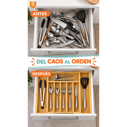 Organizador Cubiertos Cajón Bambú Expandible 8 Compartimento Organizador Cubiertos Bambú Expandible Cajón Cocina Cubertero Bandeja Ajustable Portacubiertos Utensilios Orden Hogar