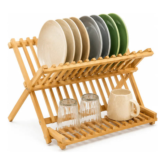 Secaplatos Escurridor Secador Bambu Porta Platos Plegable Bambu Natural Beige Madera Clara Cocina Nordica Minimalista Hogar Ecologico Elegante Premium Moderno