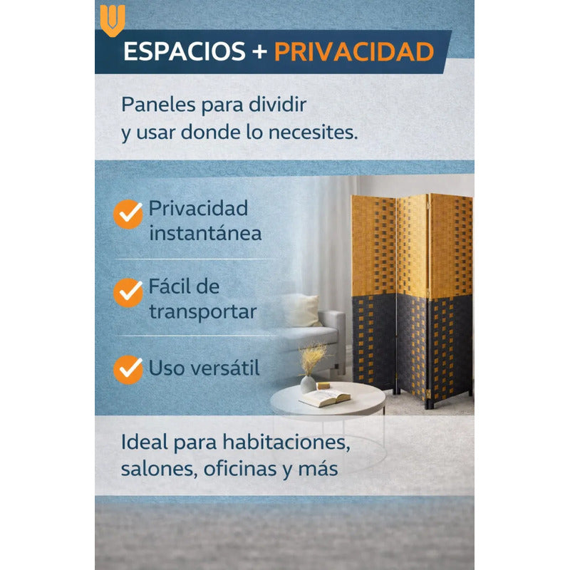 Biombo Separador Oficina Ambientes Divisor 4 Puertas 180 Cm Lisa Biombo Plegable Ratan Liso Uso Interior 4 Paneles Altura 180 Ancho 180 Decoracion Moderna Marron