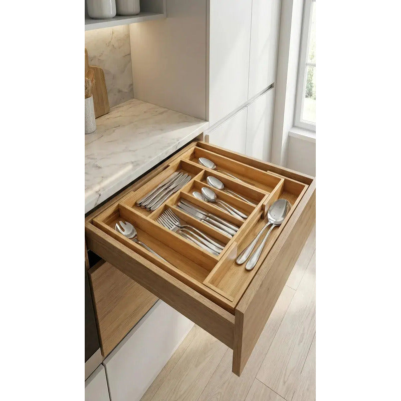 Organizador Cubiertos Expandibles Bambu Porta Cubiertos Bambú