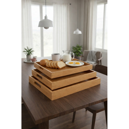 3 Bandejas Desayuno Aperitivo Bambu Natural Comida Multiusos