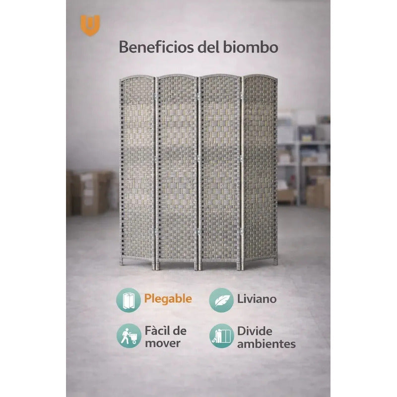 Biombo Separador Ambientes 4 Paneles 180cm Plegable Hogar Diseño Minimalista Plegable Gris Claro Estilo Nordico Tonalidad