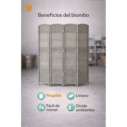Biombo Separador Ambientes 4 Paneles 180cm Plegable Hogar Diseño Minimalista Plegable Gris Claro Estilo Nordico Tonalidad