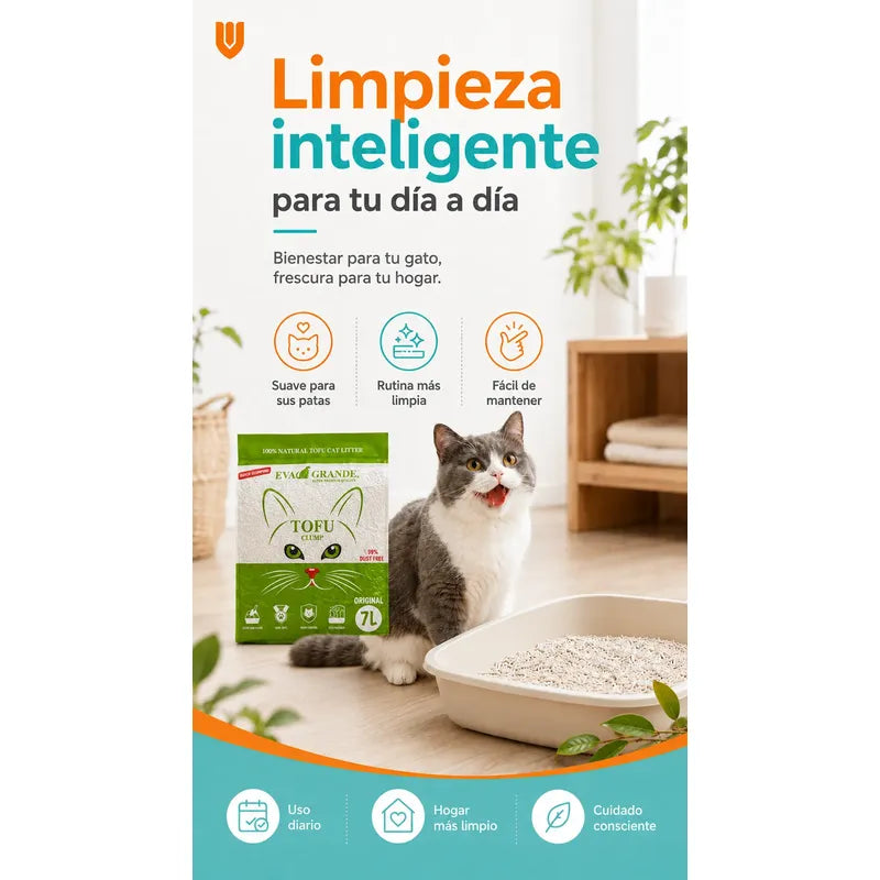 Arena Gatos Aglutinante Sanitaria Tofu Te Verde 2.6kg Clean Arena Sanitaria Tofu Te Verde 7 Litros Aglomerante Biodegradable Absorcion Control Olores 99 Porciento Libre Polvo Gatos - 2.6kg